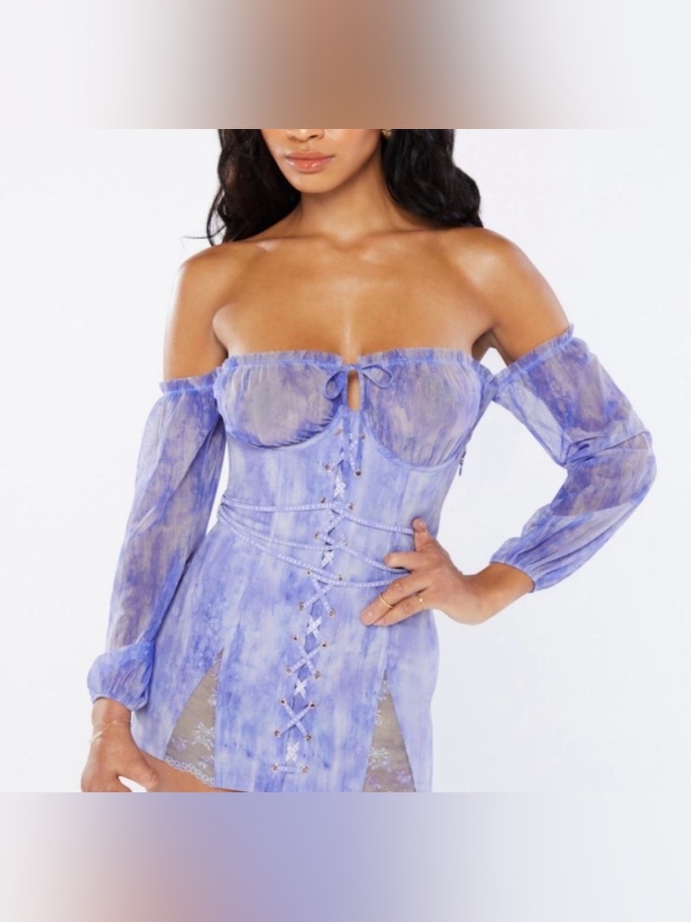 Savage X Fenty Lavender Off-Shoulder Lace-Up Bustier Tunic